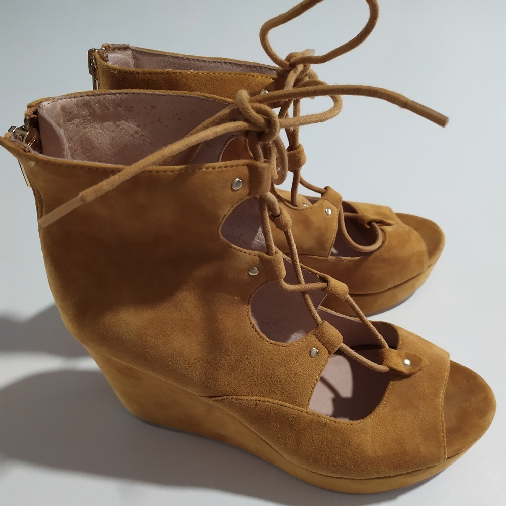 J L slides platform yellow shoes